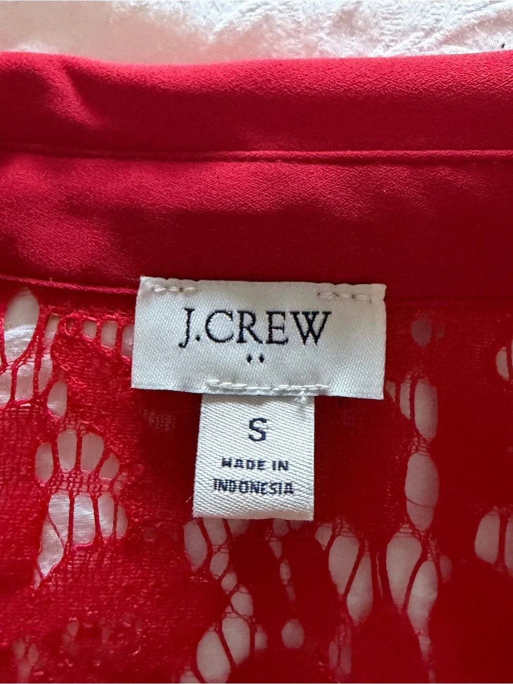 J. Crew Red Lace Button-Front Blouse with Matching Camisole Set.